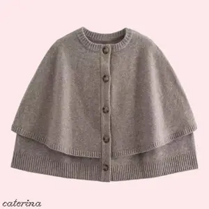 Caterina Knitted Cape Jacket - Oversized Taupe Cardigan with Button Front Closure & Ribbed Trim - Loose Fit Women's Outerwear