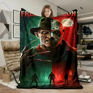 1pc Freddy vs Jason Horror Movie Flannel Fleece Throw Blanket, Super Soft Cozy Warm Plush Blanket for Bed, Couch, Sofa, Camping, Travel, Home Decor, Gift for Adults, Soft Blankets