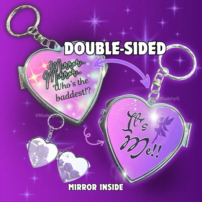 MadebyE Double-Sided Mirror Keychain - Stainless Steel Heart-Shaped Keychain with "It's Me!!" Design & Real Glass Mirror Inside for Everyday Glam & Gifts