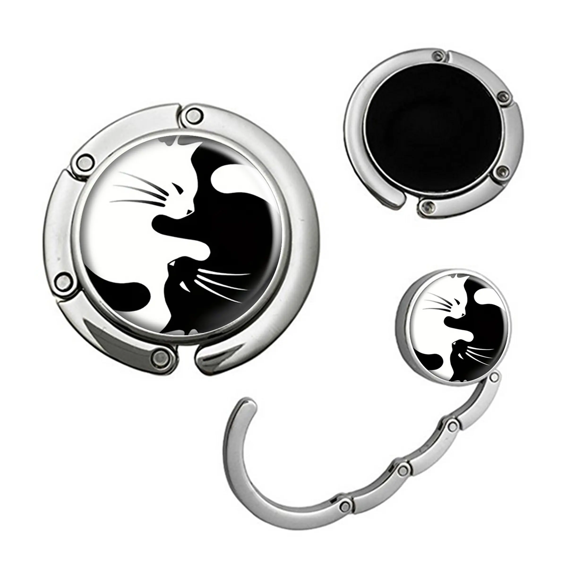 Cute Black White Cat Foldable Purse Hook, Carry Purse Hook,Womens Bag Purse Hanger,Purse Holder Handbag Hanger Desk Table Bag Hooks for Women Bag, Bag Accessory