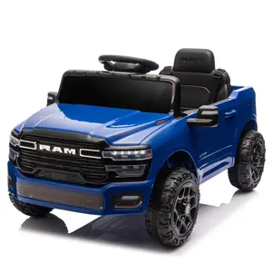 12V Rechargeable Kids' RAM 3500 Ride-On Electric Toy Car - Parent Remote Control, 2WD, Rear Shock Suspension, LED Lights, Bluetooth, 3-Point Safety Belt, Blue Rechargeable Car