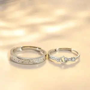 S925 Sterling Silver Pluto & Charon Couple Rings – Adjustable Matching Rings for Him & Her, Valentine’s Day Gift