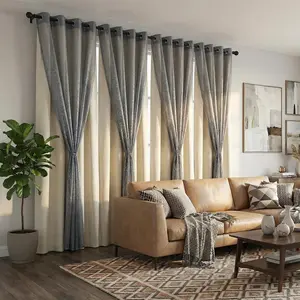 Curtain Club 8 Panels 52x84inch Curtain Fabric + Chiffon Set: 4 panels are plain blackout fabric, 4 panels are chiffon. With silver heat transfer finish, allowing light to pass through. The set can provide both blackout and decorative effects. FT2599+L28