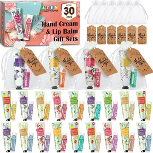 30 Sets Hand Cream Bulk and Lip Balm Bulk Set, Bridal Shower Gifts for Guests with Organza Bag Thank You Card, Bridal Wedding Favors for Guests, Thank You Gifts for Coworkers Women Men