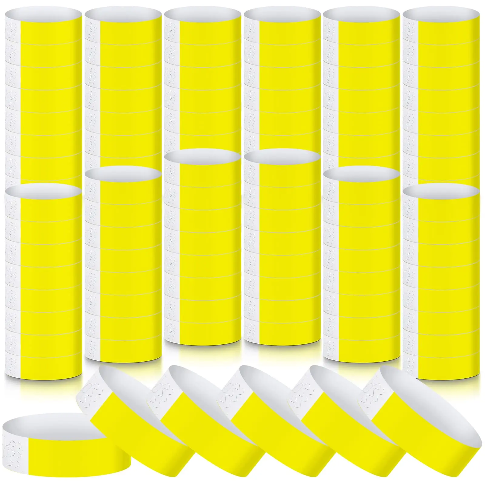 1200 Pack Plastic Paper Wristbands For Events Neon Party Wrist Bands Colored Waterproof Concert Hand Lightweight Adhesive Wristband(yellow)