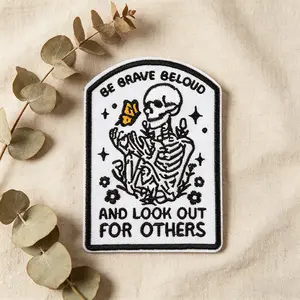 Be Brave Skull Butterfly Embroidery Patch, Heat Transfer Adhesive, Suitable for Clothing Jackets Hats Accessories, Durable Design