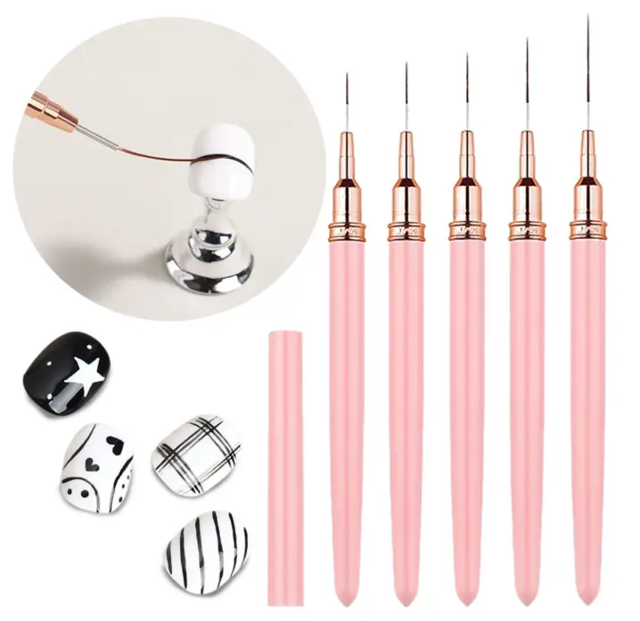Nail Art Brushes Set 5Pcs Nail Liner Brushes for Lines,Details,Fine Drawing | 0.27/0.35/0.43/0.59/0.98in Pens for DIY Nail Art Tiny Details.Easy to Clean.Also for Eyeliner and Face Painting.