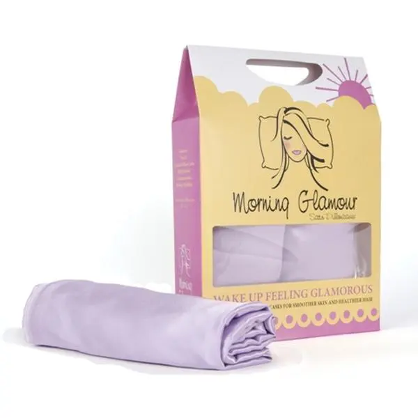 Morning Glamour Signature Box Queen Size Polyester Satin Pillowcases - 2 Pack, Light Purple, Polyester Fits, Frizz-Reducing Sleeping Pillowcases, Frizz Reducer