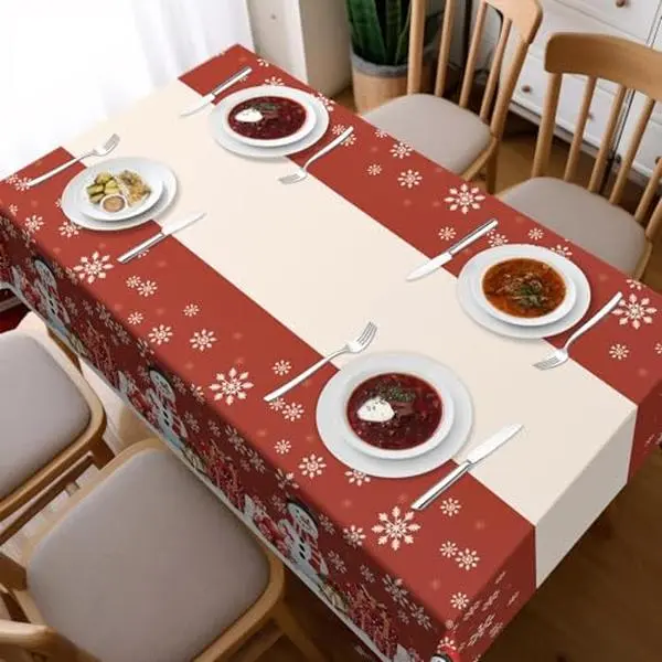 Childom 3 Pack Christmas Tablecloths,Disposable Plastic Tablecloths 54" x 108" Christmas Decorations,Xmas Snowman Table Cloths for Party Supplies,Plastic Table Covers for Home,Dinner,Indoor or Outside