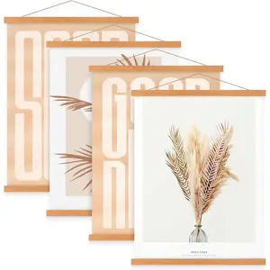 4 Pack 8x10 8x12 8x18 Poster Frame, Magnetic Light Wood Frame Hanger for Photo Picutre Canvas Artwork Art Print Wall Hanging (4 Packs, 8", Teak Color)