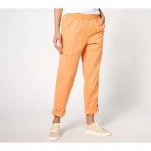 Isaac Mizrahi Live! Regular Brushed Sateen Pull On Pants w/ Roll Cuff