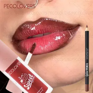 2pcs/set Nude Matte Lip Liner & Moisturizing Liquid Lip Gloss,2-in-1 Matte Lip Liner & Gloss