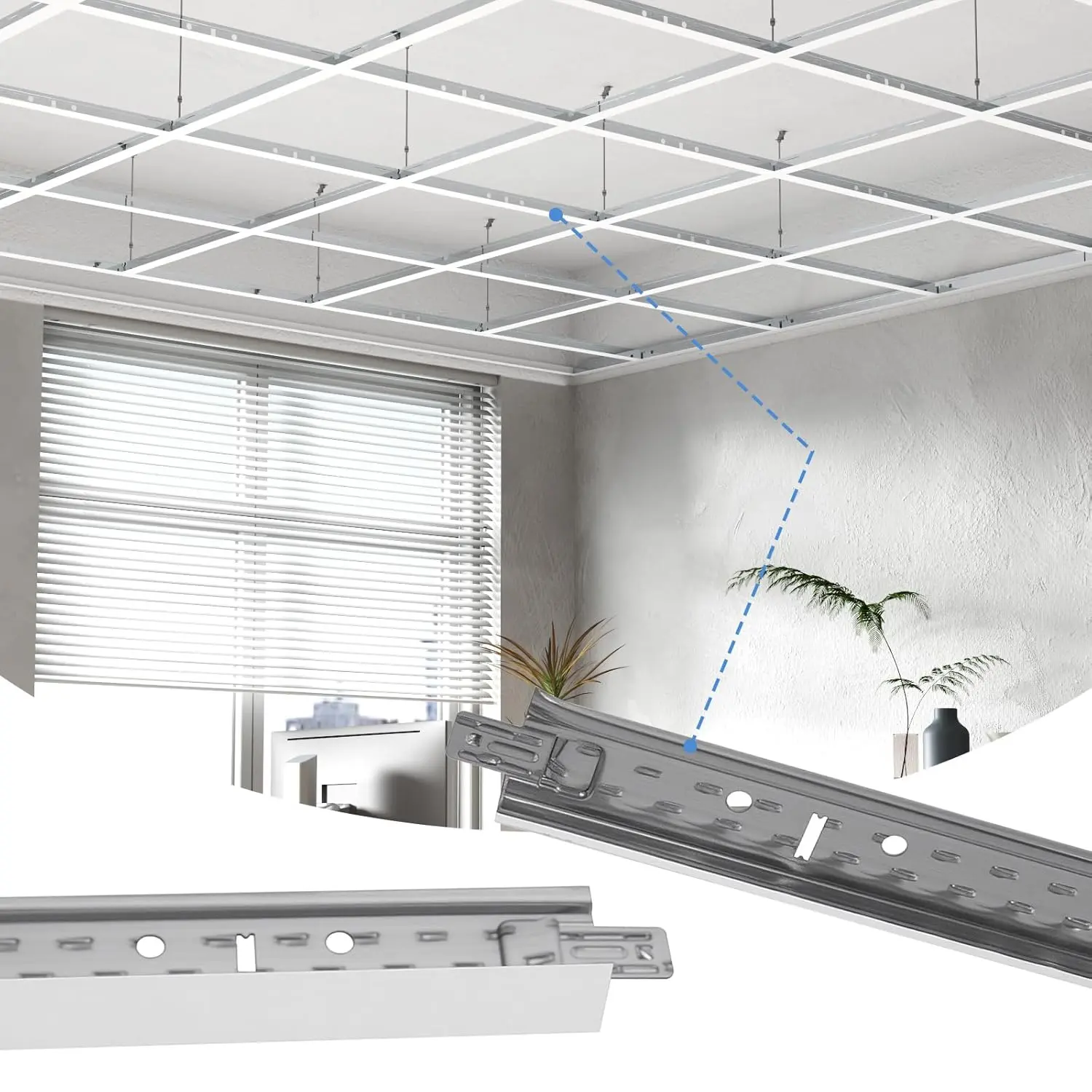 LooYee 10 Pcs Cross Tee Drop Ceiling Grid Partial Kit, 24-Inch Galvanized Steel Cross Tees, 2 Ft Grid System, Rust-Proof, Fire-Resistant, Sturdy Yet Lightweight Construction, Easy Ceiling Installation for Basement, Kitchen, Living Room