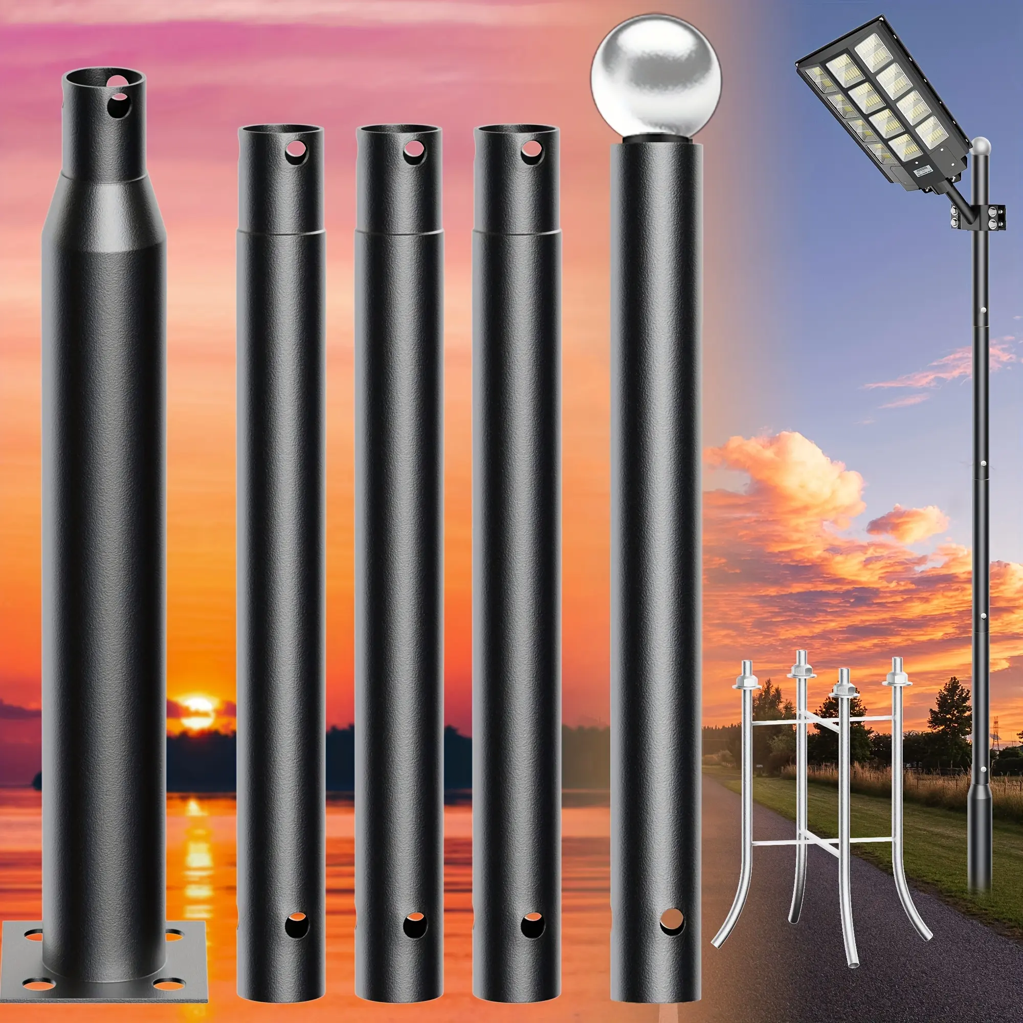 16FT Solar Street Light Pole, Heavy-Duty Outdoor Lamp Post for Yard, Garden (Home Improvement Lighting Accessory)