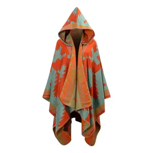 Tribal Chic Hooded Wool Poncho