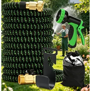 Expandable Flexible Water Hose 100FT Latex Core 3/4" Solid Brass Fittings Anti-Kink Lightweight for Garden Car Wash Pet Bath