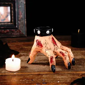Halloween Decoration Zombie Hand Candle Holder, 4 Inch Resin Material, Unique Scarred Palm Design, Party Prop, Haunted House Decor