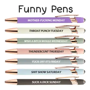 Funny Adult ballpoint pens set-7pcs retractable metal ballpoint pens with funny words, black ink, Days of The Week Swear Cuss Word Pens for Office Gifts, Novelty Pens, Unique Pens for Corworkers, School Supplies, Christmas gift, Ballpoint pen kit