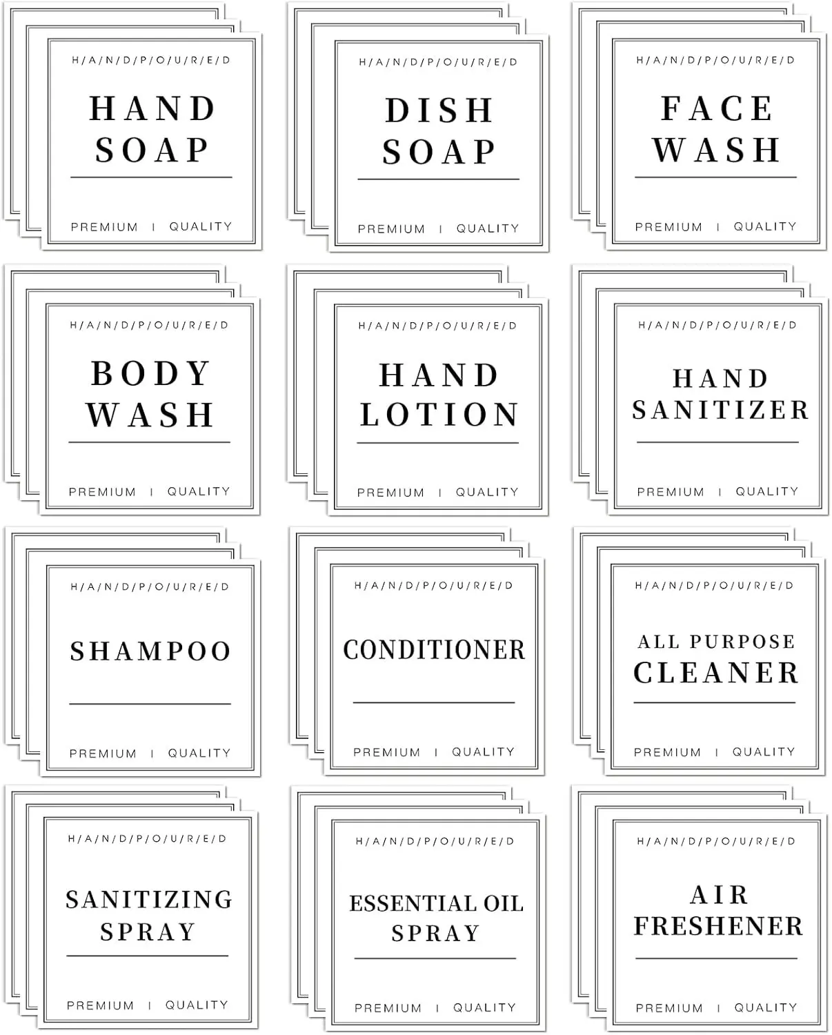 36PCS Waterproof Labels for Bottles, Hand Soap Lotion Shampoo and Conditioner Dispenser Label Stickers, Removable Cleaning Bathroom Labels for Glass or Plastic Bottles