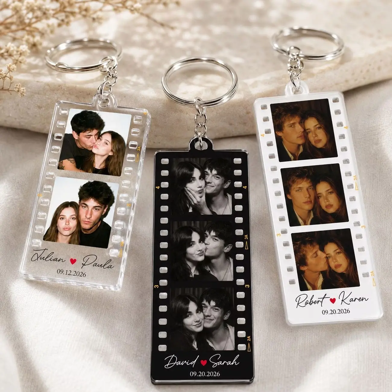 Personalized Photobooth Film Style Keychain, Custom Photo Couples Keychain, Couples Photo Keyring, Gift For Boyfriend, Girlfriend Gift