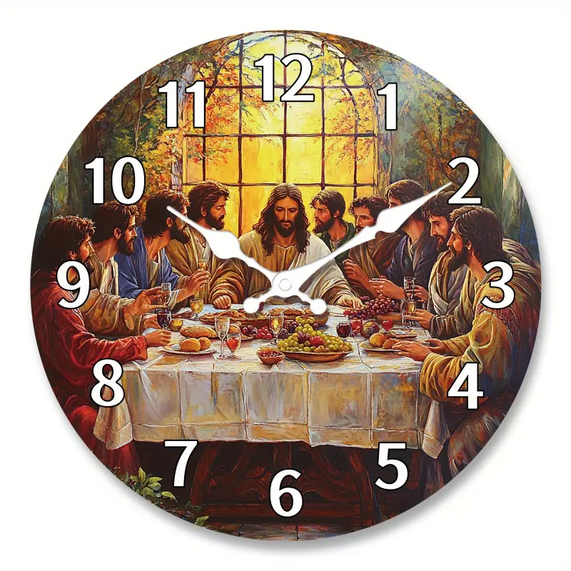 1 piece, religious-themed wall clock, designed with the <Last Supper> motif, silent clock, suitable for living room, prayer room decoration, ideal for religious-related holidays, birthdays, and New Year's gifts (AA batteries not included)