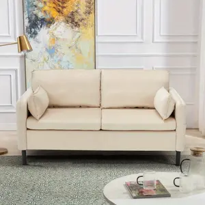 57.9" Velvet Loveseat Sofa, Upholstered Couch with 2 Soft Cusions and Side Storage, Comfortable and Durable Two-Seater with Round Arms, Elegant Sofa for Apartments, Studios, Offices & Small Spaces, Beige