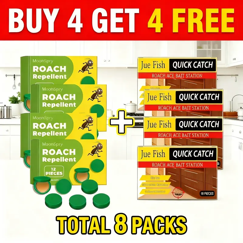 MoonSpry All-In-One Pest Control Solution: Roach Killer Gel Bait & Repellent Pouches – Buy 4 Get 4 Free – Stops Roach Infestations in Their Tracks!