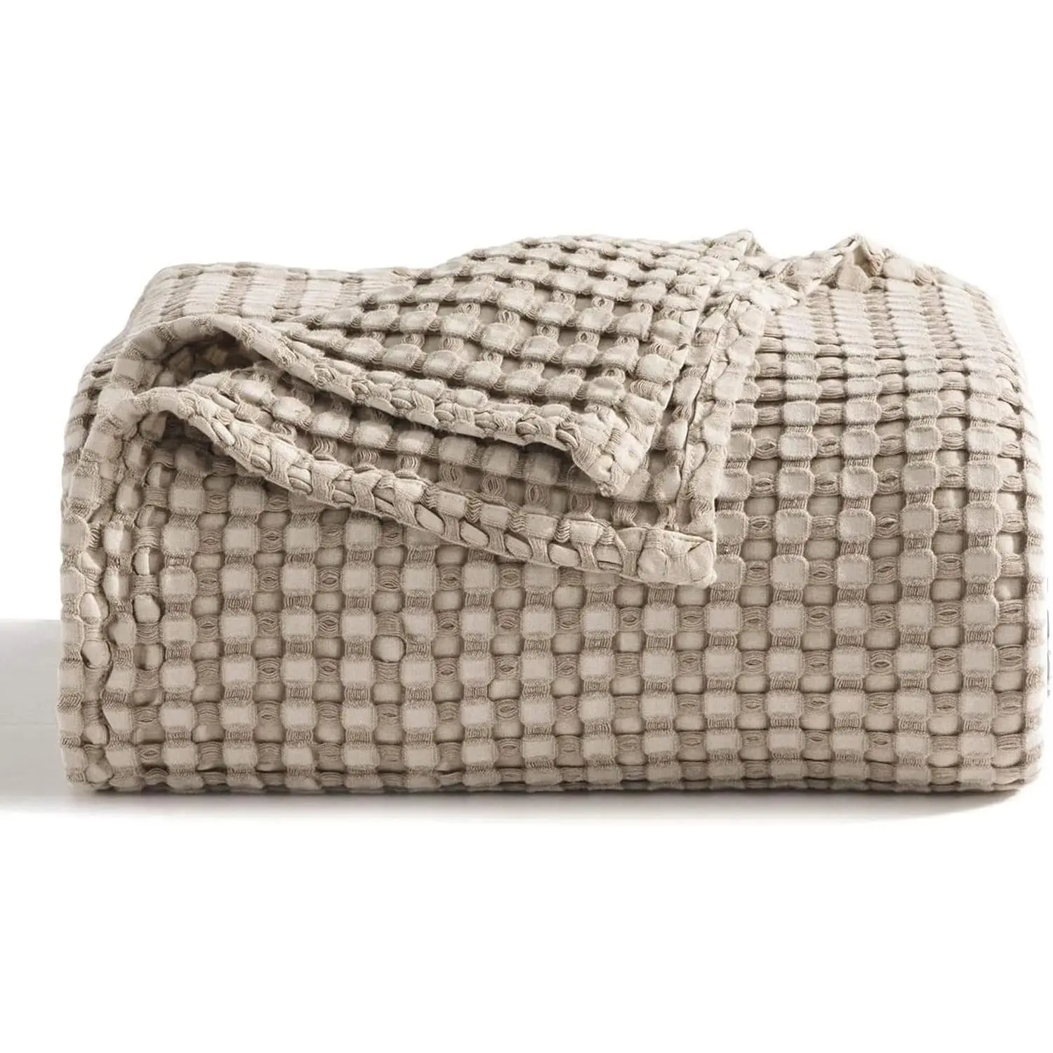 King Size Cooling Waffle Blanket - 50% Bamboo-Derived Soft Breathable Rayon-Cotton Blend, Fade-Resistant, Lightweight, Machine Washable, Shrink-Resistant Summer Throw for Hot Sleepers, Couch, Taupe, 104x90 In