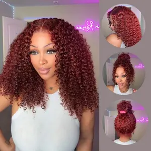 【This Hair Color Ate 】Reddish Brown Kinky Curly Invisi Strap Snug Fit 360 Transparent Lace Frontal Bleached Knots Pre Cut Lace Wig With Drawstring#Summervibes,summerhairstyles