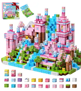 Pink Gifts for Girls: Magnetic Blocks 200PCS STEM Building Cubes Toys -Creative Educational Toys for 3 4 5 6+ Year Old Girls Boys Toddlers Gifts, Pink Castle Magnet Tiles