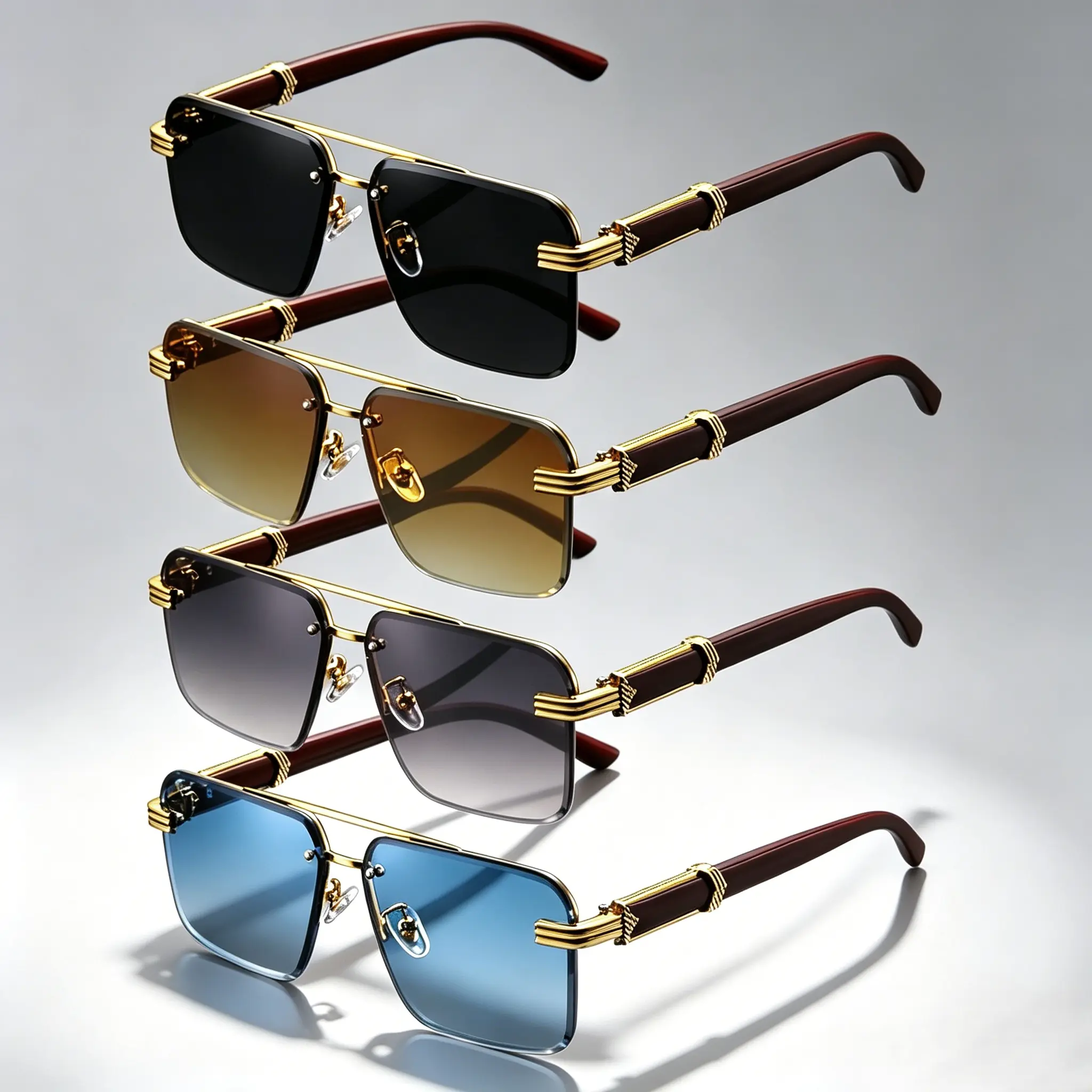 4-Pack Unisex Retro Rectangular Statement Frame Glasses, Lightweight Double Bridge Design with UV Lens, Stylish Accessories for Party & Daily Wear