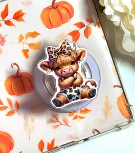 Just A Little Moody Highland Cow Phone Grip, Cute Attitude Leopard Bow Sunflower Aesthetic Magsafe Magnetic Kickstand Holder, Trendy Western Gift For Daily Use