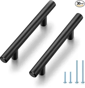 30 pieces of 5-inch cabinet handles with 3-inch hole centers, matte black cabinet handles, stainless steel kitchen drawer handles, for cabinets, 76mm hole centers