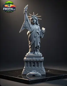 Freefall Studios Rock 'N' Roll USA Statue - 3D Printed, Light Blue-Gray Finish, Classic Pedestal with Base Accent