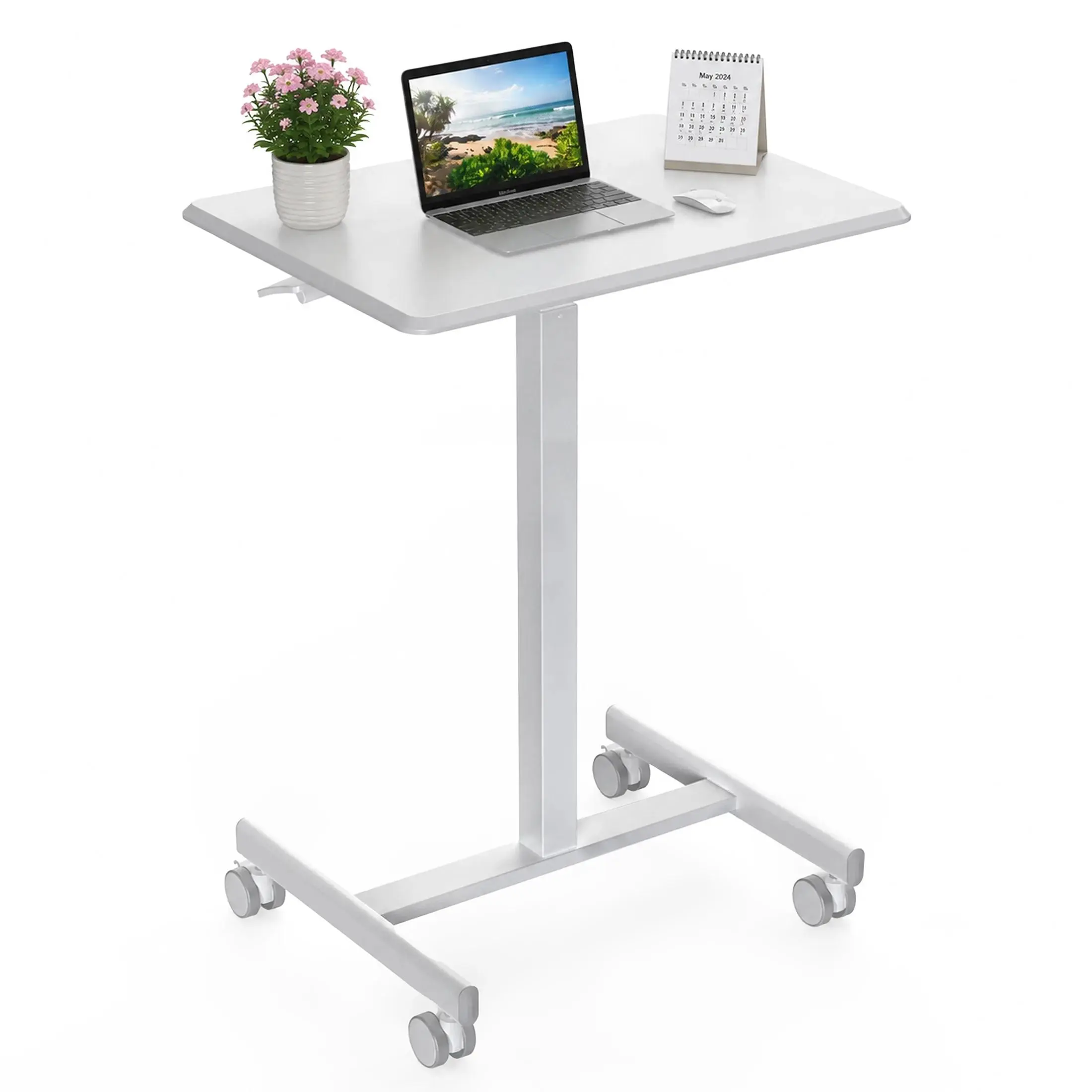 EDX Standing Desk with Mobile Rolling Wheels Portable Desk & Overbed Laptop, Height Adjustable Small Desk for Home Office,White edx