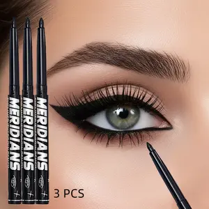 3-Pack Waterproof and Sweat-Resistant Black Eyeliner Pencils - Precision Eyeliner, Durable, smudge-proof, vibrant color, smooth tip to precisely create winged eyeliner, easy to twist and apply, essential for travel and daily makeup