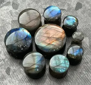 PAIR of Stunning AAA Grade Labradorite Organic Natural Stone Double Flare Plugs/Tunnels  - Gauges 2g (6mm) up to 3/4" (19mm)