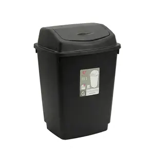 6.6 Gallon (25L) Swing Lid Trash Can – Durable Black Plastic Kitchen Garbage Bin, Odor-Controlling Flip Top Wastebasket for Home Office Bathroom