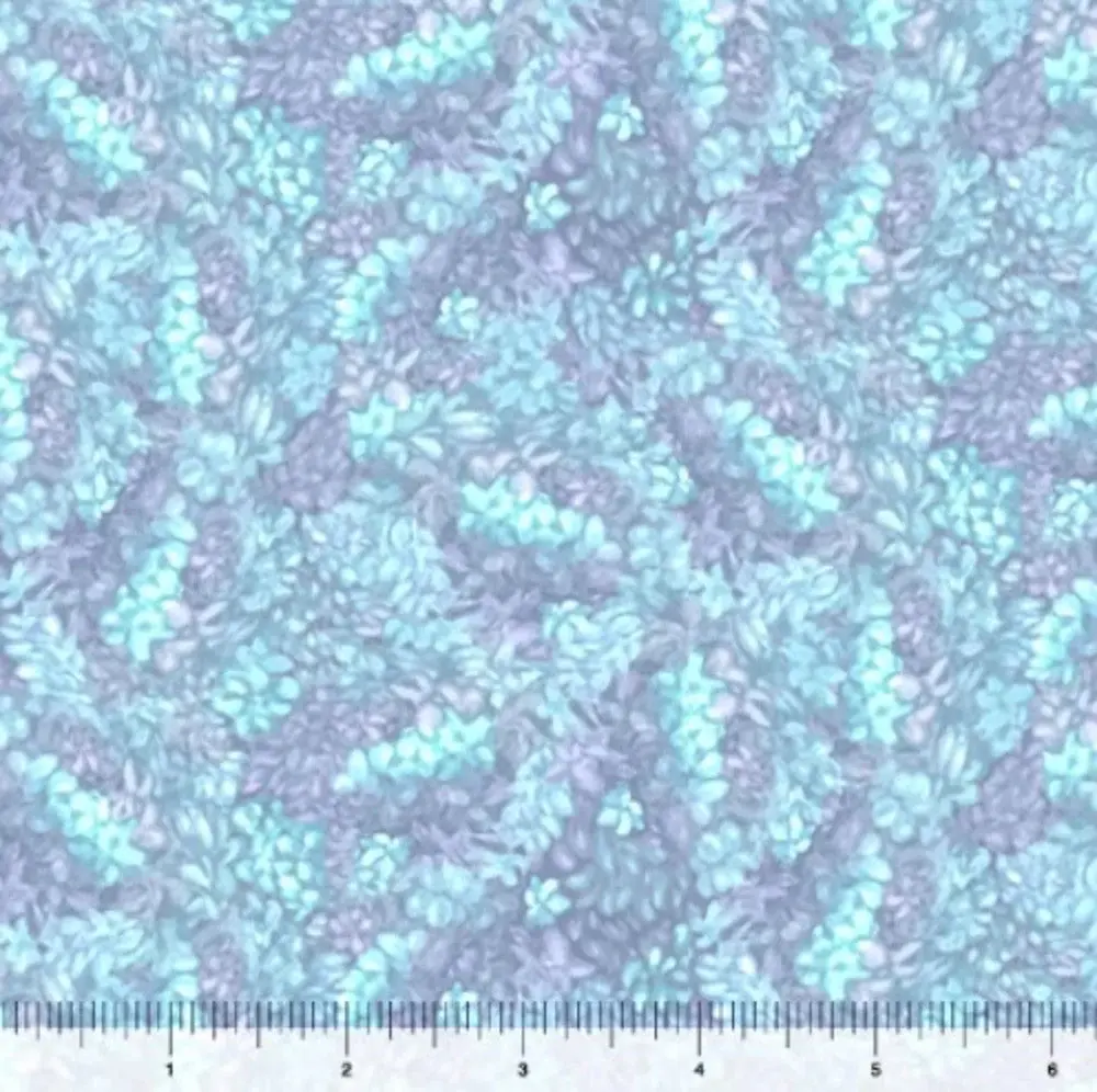 Mystical Unicorn Floral Texture Blue Cotton Fabric