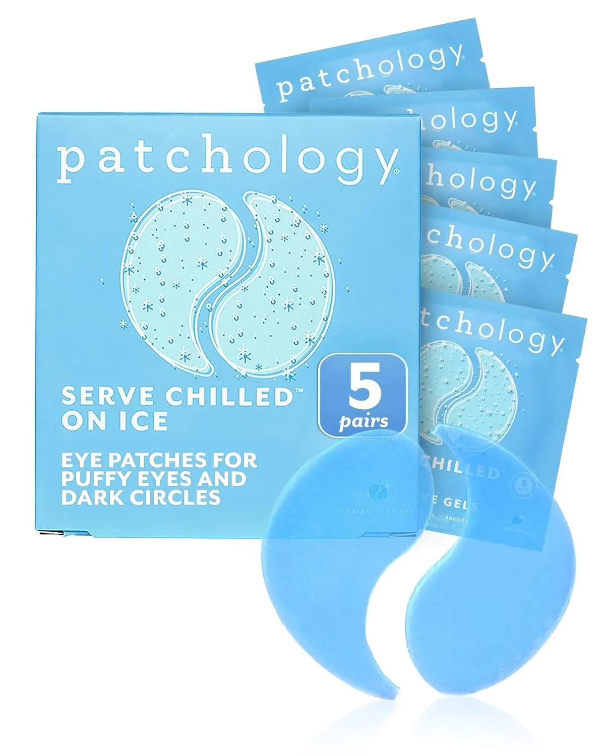 Patchology On Ice Cooling Blue Under Eye Patches for Puffy Eyes | 5pk | Cold Depuffing Hydrogel Eye Masks to Firm & Reduce Fine Lines & Under Eye Bags | Peptides, Cloudberry Oil & Bakuchiol