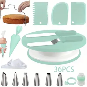 36-Piece Cake Turntable Set, Baking Tools Kit, Cake Decorating Kit, Cake Decoration Accessories, Icing Tips, Ideal for Home Bakers & Beginners