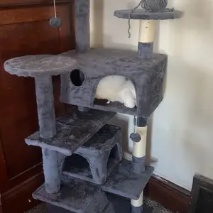 Segawe 55" Multi-Tier Cat Tree Condo - Plush Perches, Natural Sisal Scratcher Posts, 2 Cozy Hideaways for Cats