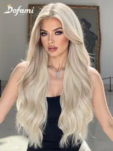 30 Inch Synthetic Lace Front Wig, Highlight Platinum Color, 13x6 Wavy Design, Natural Look, Realistic Hairline, Long Wigs for Women