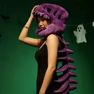 Funny Dinosaur Skeleton Head Cover Adult Hat Costume Plush Gift Doll Cosplay, Fun Party Accessory, Unique Halloween Prop
