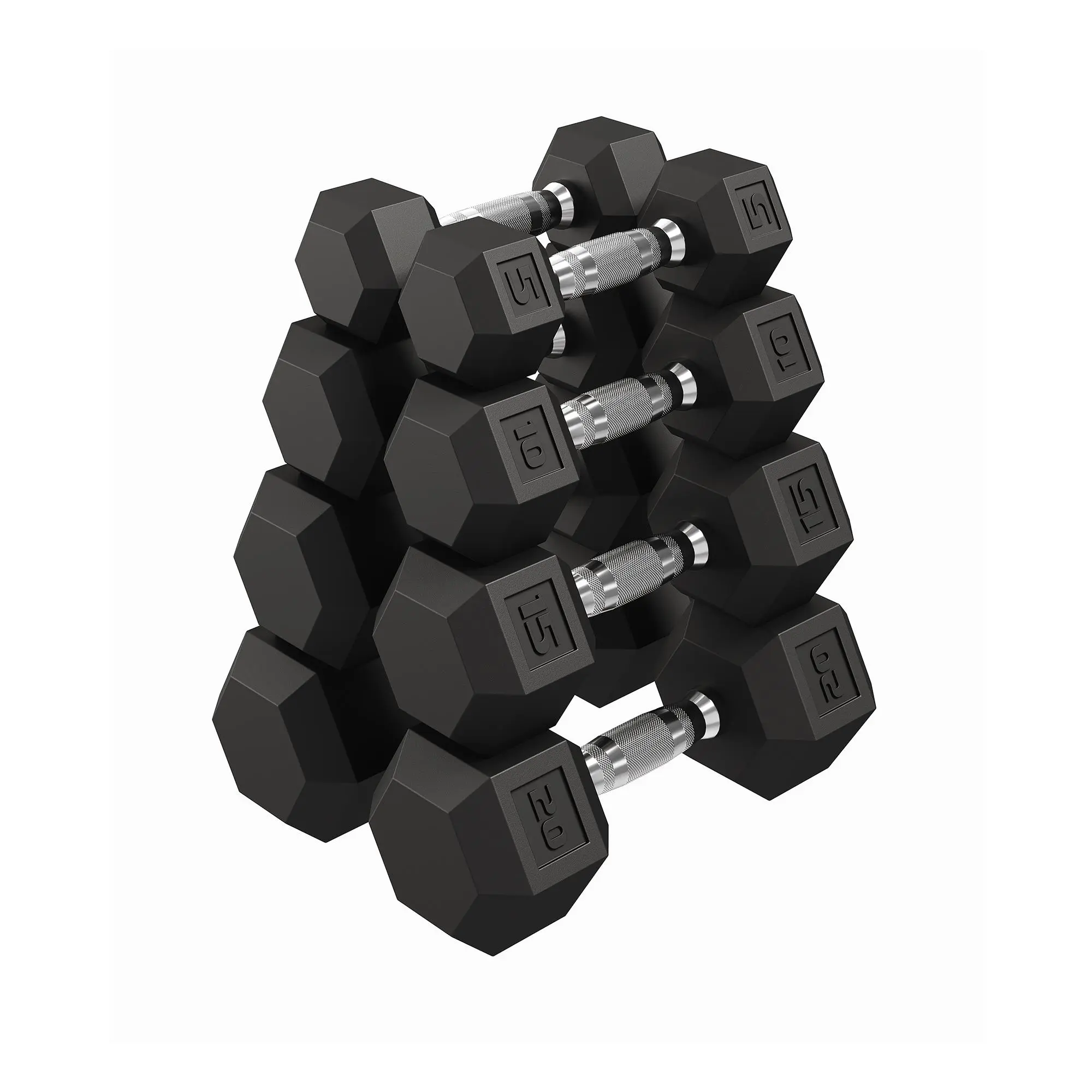 100 lbs Hex Dumbbell Set ,5/10/15/20 lbs Pairs Rubber Coated Cast Iron Hand Weights for Home Gym, Anti-Roll Hexagonal Dumbbells with Ergonomic Steel Handles, Floor Protection Strength Training Set for Full Body Workout, Men & Women