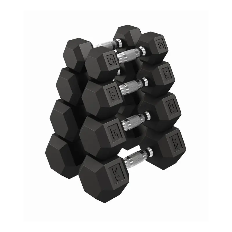 Unisex 100 lbs Hex Weights Dumbbell Set - Adjustable Rubber Coated Cast Iron, 5/10/15/20 lbs Pairs, Anti-Roll Design, Ergonomic Non-Slip Steel Handles, Floor Protection, Home Gym Weight Training Equipment