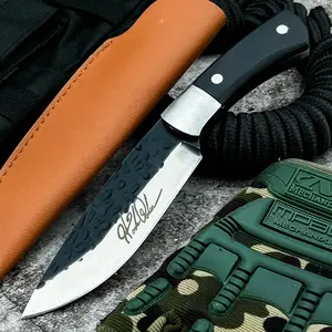 High-Hardness B09 Camping Fixed-Blade Knife with Leather Sheath and Ebony Handle – Survival, Outdoor, and Portable Knife for Jungle Trekking, Hiking, and Fishing – EDC