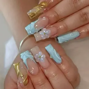 24pcs Dream Mermaid Nail Art, Ice Blue Sculpture Design, Removable Gel Polish Strips, Party & Date Perfect, Reusable No Glue Needed, Wrap Nail Design