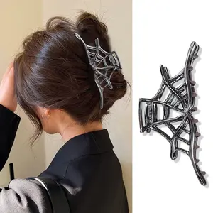 Spider Web Metal Hair Claw Clips Alloy Halloween Hair Claw Clips, 1Pcs Black Spider Web Metal Hair Clip for Thin Hair Punk & Y2K-Style Halloween Hair Accessories Decorations (Black Spider Web)