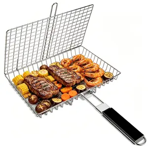 Heavy Duty Stainless Steel BBQ Grill Mesh With 4cm Raised Edge, Reusable High Temp Grilling Net For Camping Backyard Grill